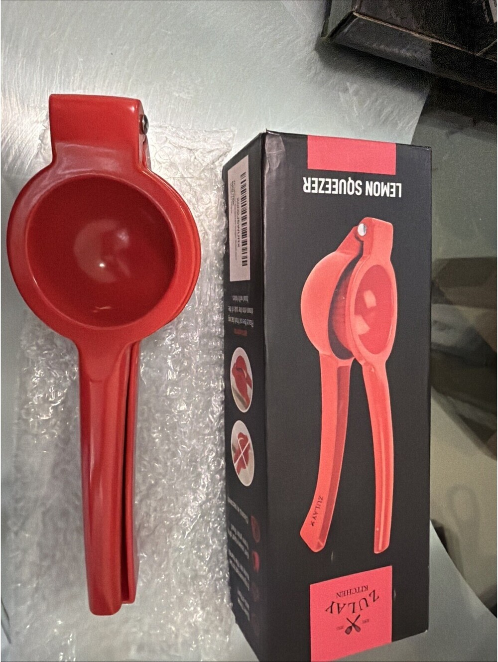 Zulay Kitchen Lemon Squeezer Manual Citrus Juicer Red Hand Press